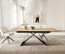 EsstischEdge 180-220x100 Keramik Laminam® Sabbia Eichefarbig V-Gestell Flachstahl Schwarz ausziehbar Sofort versandfertig
