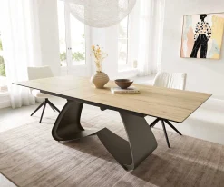 EsstischEdge 180-220x100 Keramik Laminam® Sabbia Eichefarbig W-Gestell Effektfinish Titan Ausziehbar Sofort versandfertig