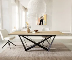 EsstischEdge 180-220x100 Keramik Laminam® Sabbia Eichefarbig Spider Flachstahl Schwarz ausziehbar Sofort versandfertig
