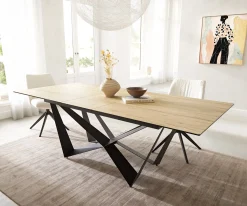 EsstischEdge 180-220x100 Keramik Laminam® Sabbia Eichefarbig Spider Flachstahl Schwarz ausziehbar Sofort versandfertig