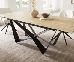 EsstischEdge 180-220x100 Keramik Laminam® Sabbia Eichefarbig Spider Flachstahl Schwarz ausziehbar Sofort versandfertig