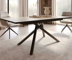 EsstischEdge 200-300x100 Keramik Laminam® Sabbia Eichefarbig Kreuzgestell Rechteck Schwarz ausziehbar Sofort versandfertig