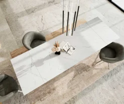EsstischEdge 200-300x100 Keramik Laminam®Statuarietto Weiß Kreuzgestell Rechteck Edelstahl ausziehbar Versandfertig ca. 28.10.26