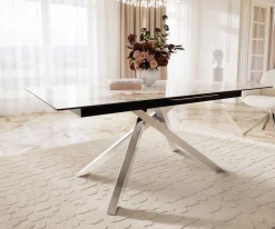 EsstischEdge 180-220x100 Keramik Minas Melange Weiß-Beige Kreuzgestell Rechteck Edelstahl ausziehbar Sofort versandfertig
