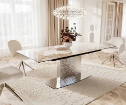 EsstischEdge 180-220x100 Keramik Minas Melange Weiß-Beige Wave Edelstahl ausziehbar Sofort versandfertig