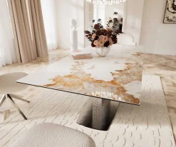 EsstischEdge 180-220x100 Keramik Minas Melange Weiß-Beige Wave Edelstahl ausziehbar Sofort versandfertig