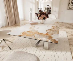 EsstischEdge 180-220x100 Keramik Minas Melange Weiß-Beige Spider Flachstahl Edelstahl ausziehbar Sofort versandfertig