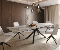 EsstischEdge 200-300x100 Keramik Minas Melange Weiß-Beige Kreuzgestell Rechteck Schwarz ausziehbar Sofort versandfertig