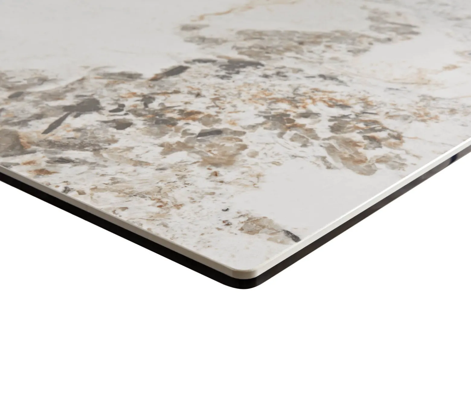 EsstischEdge 200-300x100 Keramik Minas Melange Weiß-Beige Kreuzgestell Rechteck Schwarz ausziehbar Sofort versandfertig