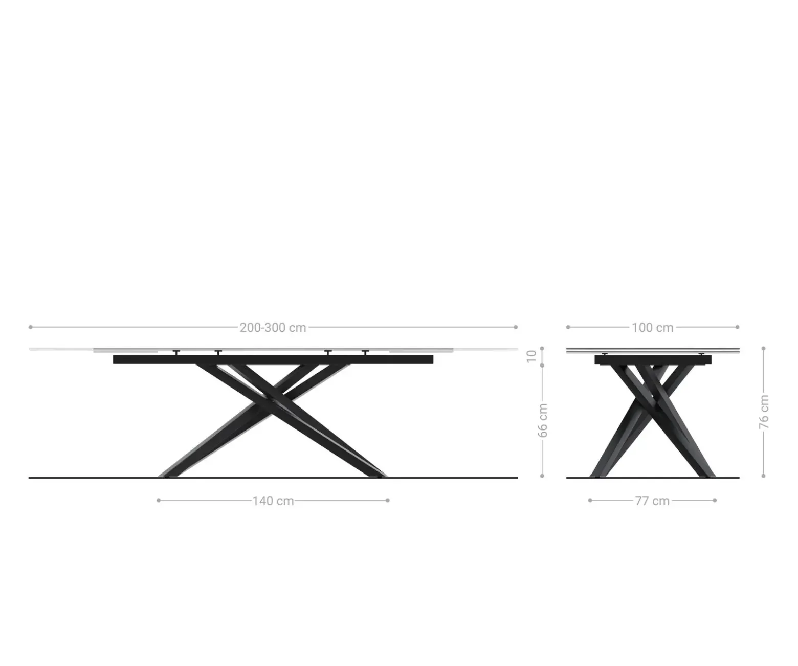EsstischEdge 200-300x100 Keramik Minas Melange Weiß-Beige Kreuzgestell Rechteck Schwarz ausziehbar Sofort versandfertig