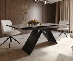 EsstischEdge 200-300x100 Keramik Minas Melange Weiß-Beige V-Gestell Flachstahl Schwarz ausziehbar Sofort versandfertig