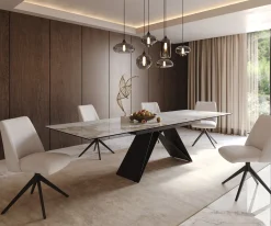 EsstischEdge 200-300x100 Keramik Minas Melange Weiß-Beige V-Gestell Flachstahl Schwarz ausziehbar Sofort versandfertig