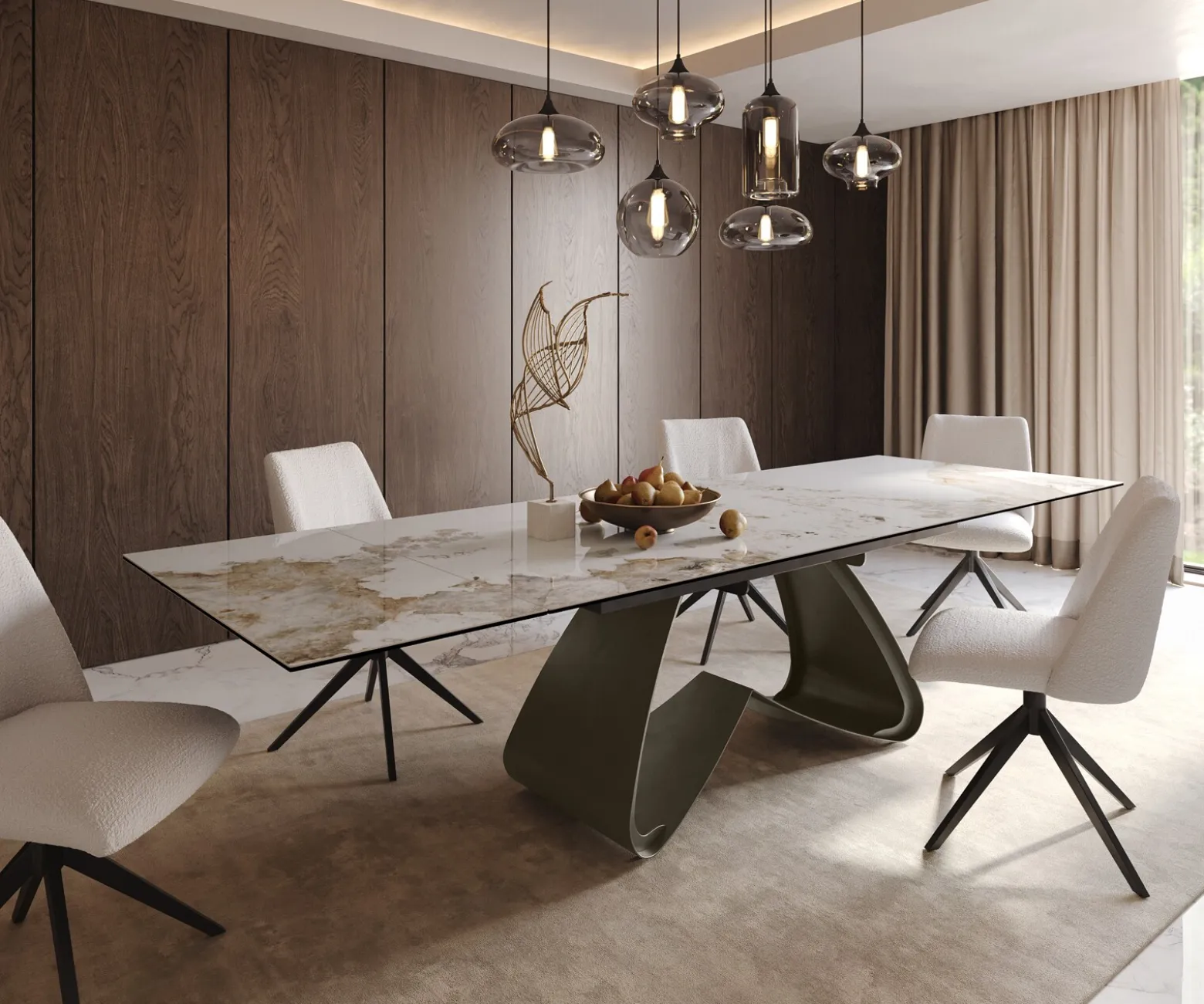 EsstischEdge 200-300x100 Keramik Minas Melange Weiß-Beige W-Gestell Effektfinish Titan Ausziehbar Sofort versandfertig