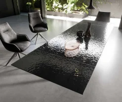EsstischEdge 200-300x100 Reliefglas Rauchschwarz 3D-Design V-Gestell Flachstahl Schwarz ausziehbar Sofort versandfertig
