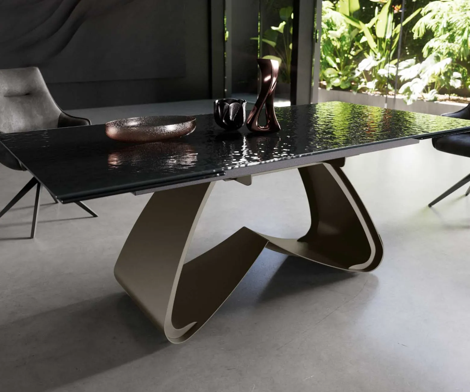 EsstischEdge 200-300x100 Reliefglas Rauchschwarz 3D-Design W-Gestell Effektfinish Titan ausziehbar Sofort versandfertig
