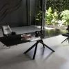 EsstischEdge 200-300x100 Reliefglas Rauchschwarz 3D-Design Kreuzgestell Rechteck Schwarz ausziehbar Sofort versandfertig