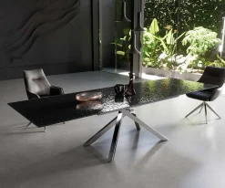 EsstischEdge 200-300x100 Reliefglas Rauchschwarz 3D-Design Kreuzgestell Rechteck Edelstahl ausziehbar Sofort versandfertig