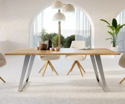 EsstischEdge 200x100x2,5-3 Eiche Natur Edelstahl Schräg Live- Sofort versandfertig