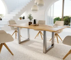 EsstischEdge 200x100x2,5-3 Eiche Natur Edelstahl breit Live- Sofort versandfertig