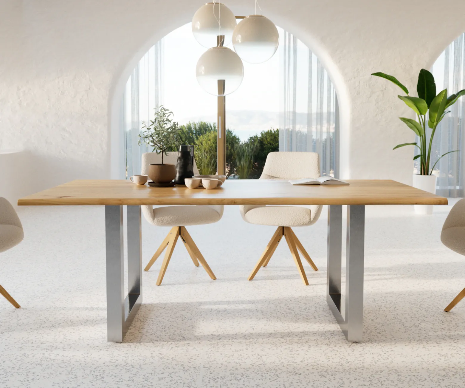 EsstischEdge 200x100x2,5-3 Eiche Natur Edelstahl breit Live- Sofort versandfertig