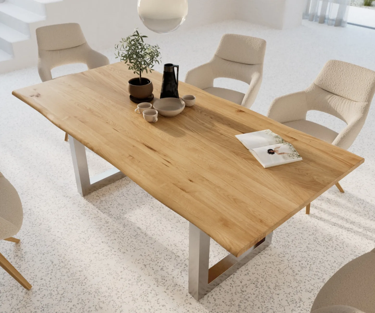 EsstischEdge 200x100x2,5-3 Eiche Natur Edelstahl breit Live- Sofort versandfertig