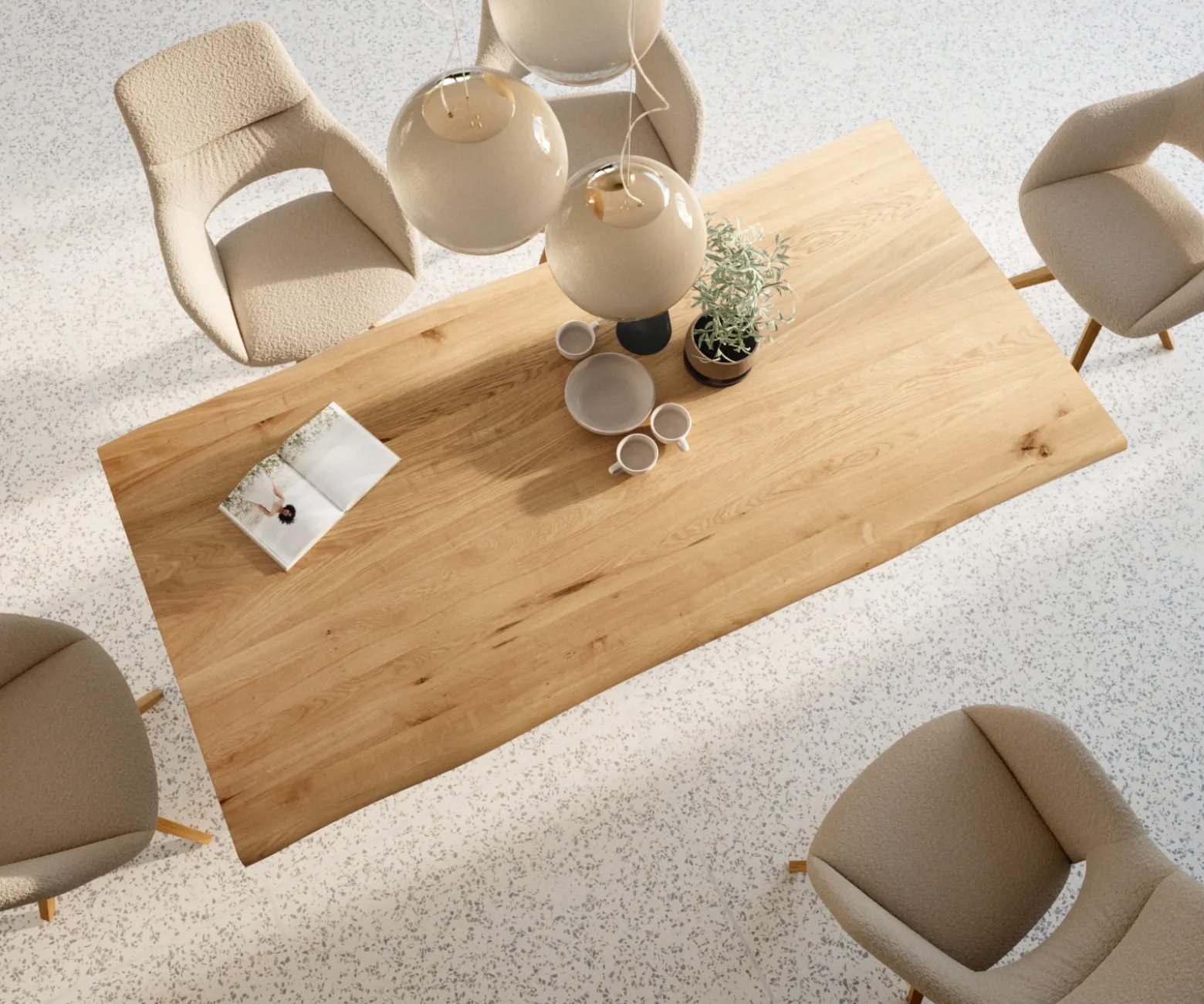 EsstischEdge 200x100x2,5-3 Eiche Natur Edelstahl breit Live- Sofort versandfertig