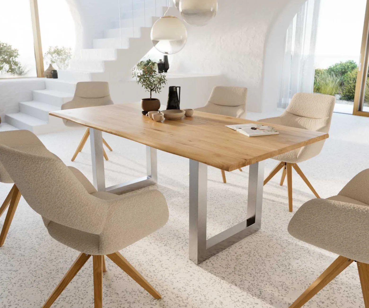 EsstischEdge 200x100x2,5-3 Eiche Natur Edelstahl breit Live- Sofort versandfertig