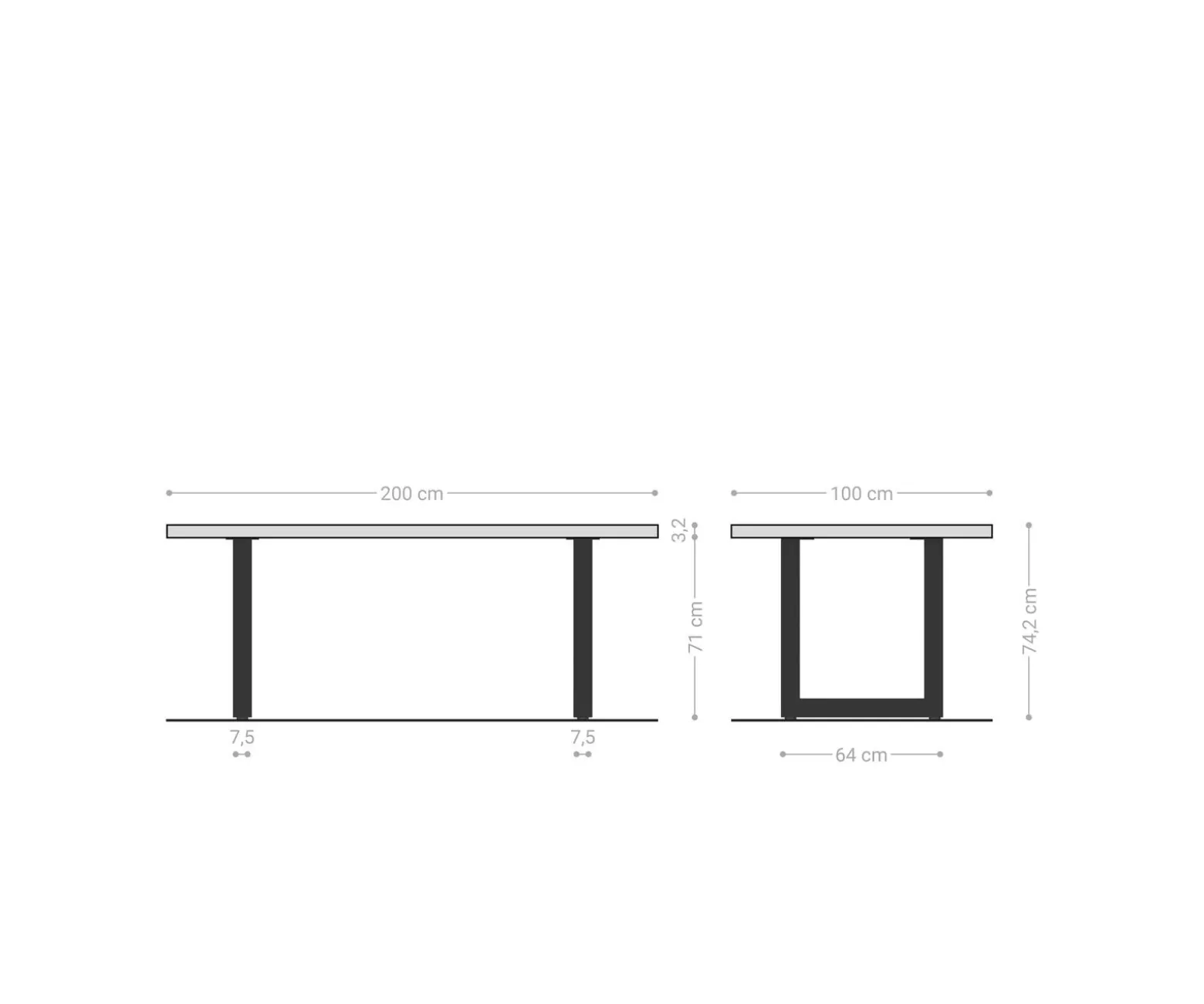 EsstischEdge 200x100x2,5-3 Eiche Natur Edelstahl breit Live- Sofort versandfertig