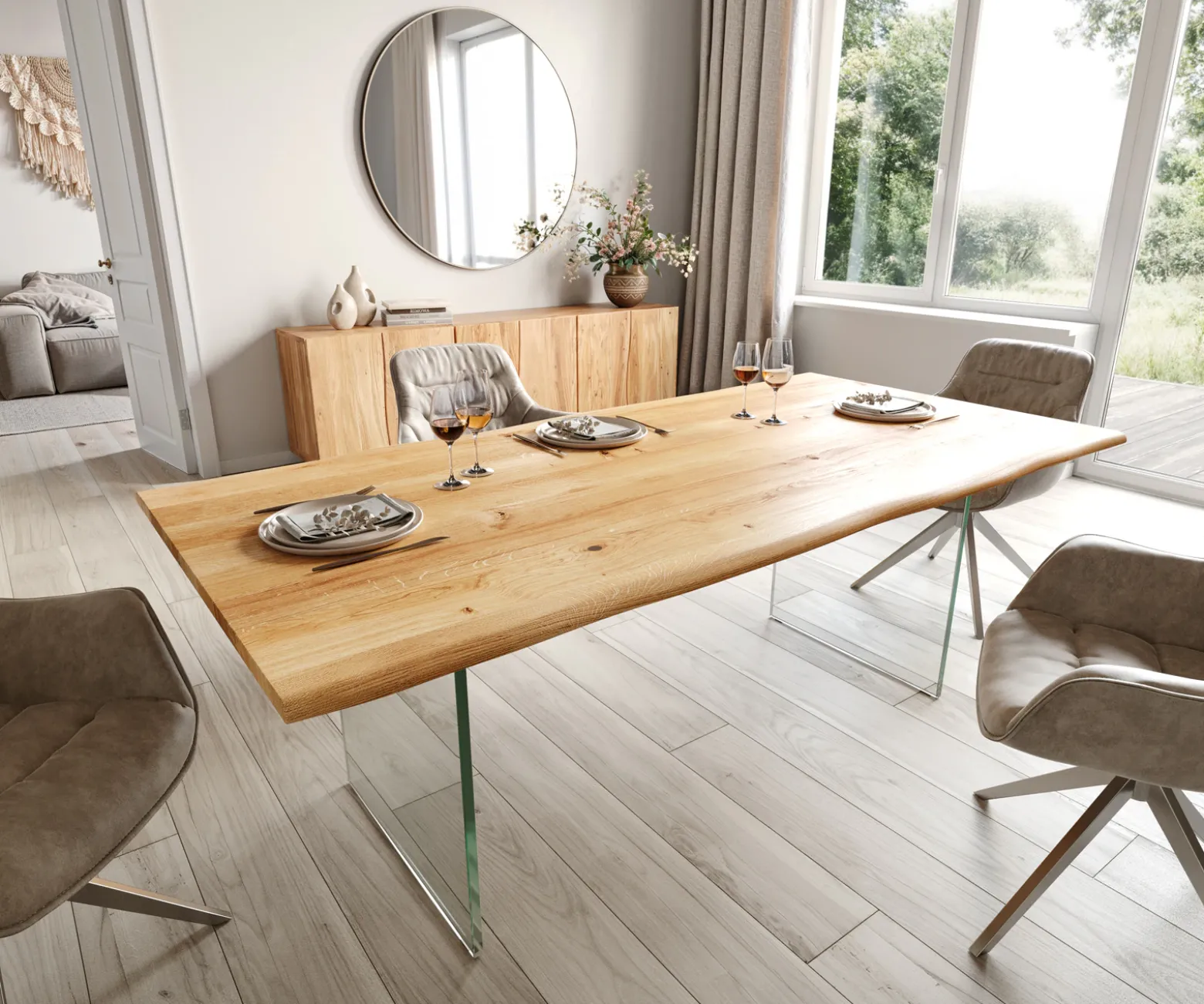 EsstischEdge 200x100x2,5-3 Eiche Natur Glas Live- Sofort versandfertig