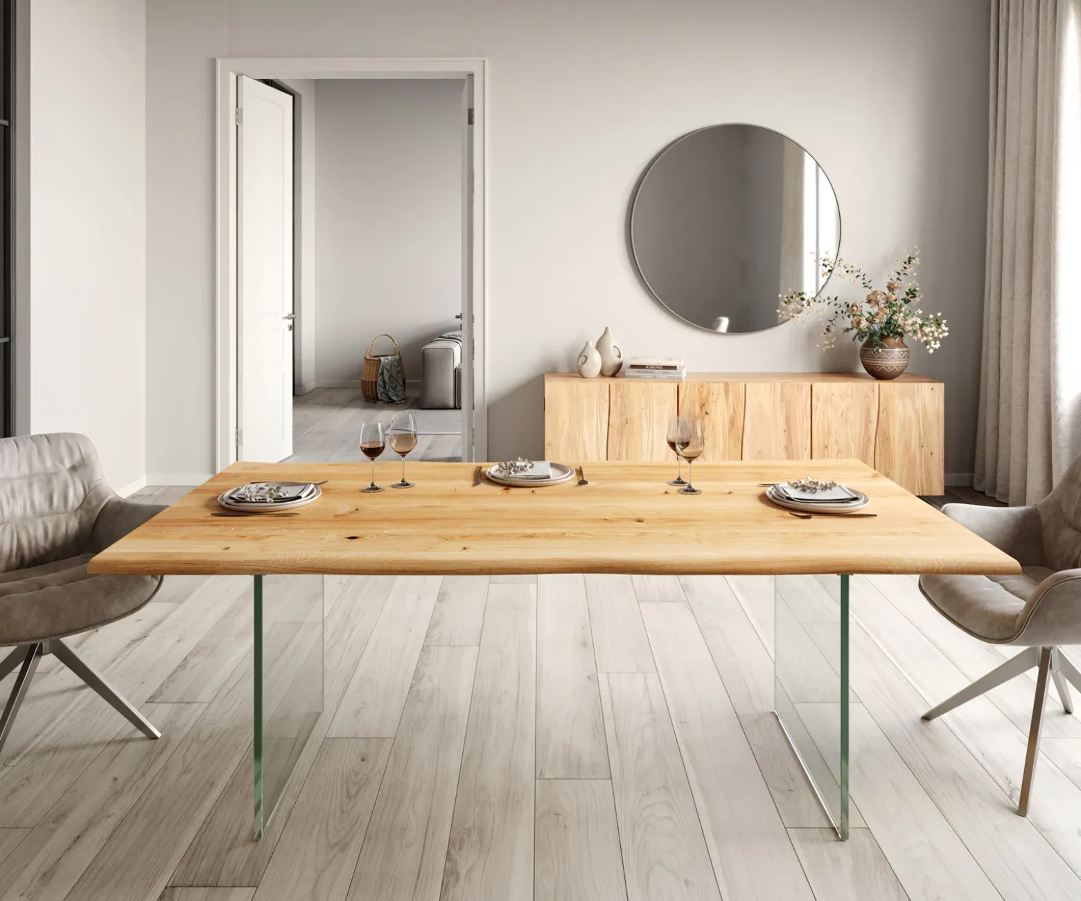 EsstischEdge 200x100x2,5-3 Eiche Natur Glas Live- Sofort versandfertig