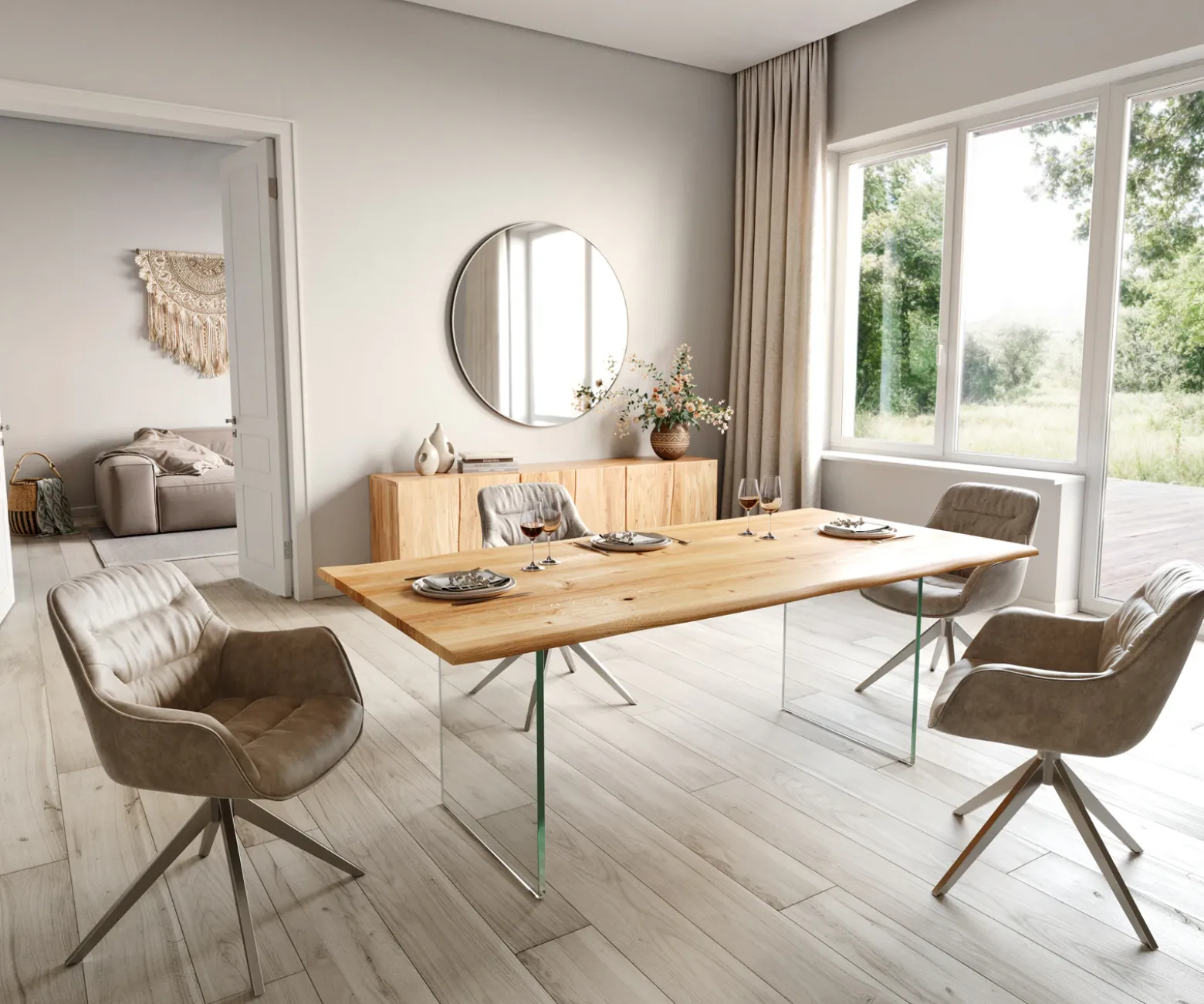 EsstischEdge 200x100x2,5-3 Eiche Natur Glas Live- Sofort versandfertig