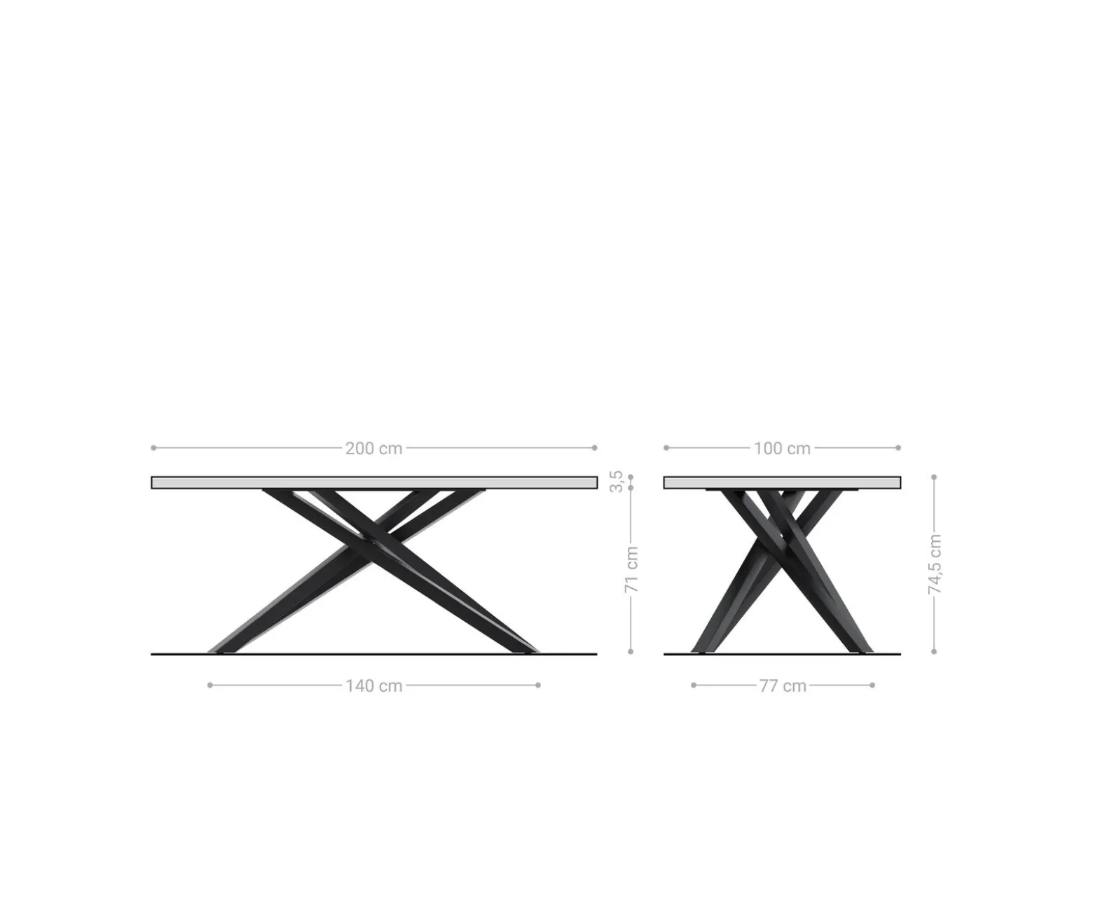 EsstischEdge 200x100x2,5-3 Eiche Natur Kreuzgestell Rechteck Edelstahl Live- Sofort versandfertig