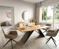 EsstischEdge 200x100x2,5-3 Eiche Natur V-Gestell Flachstahl Schwarz Live- Sofort versandfertig