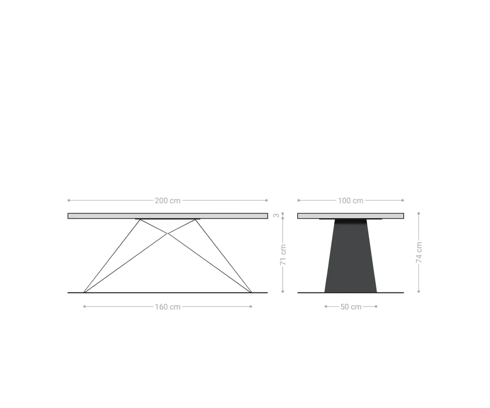 EsstischEdge 200x100x2,5-3 Eiche Natur V-Gestell Flachstahl Schwarz Live- Sofort versandfertig