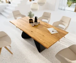 EsstischEdge 200x100x2,5-3 Eiche Natur W-Gestell Metall Schwarz Live- Sofort versandfertig