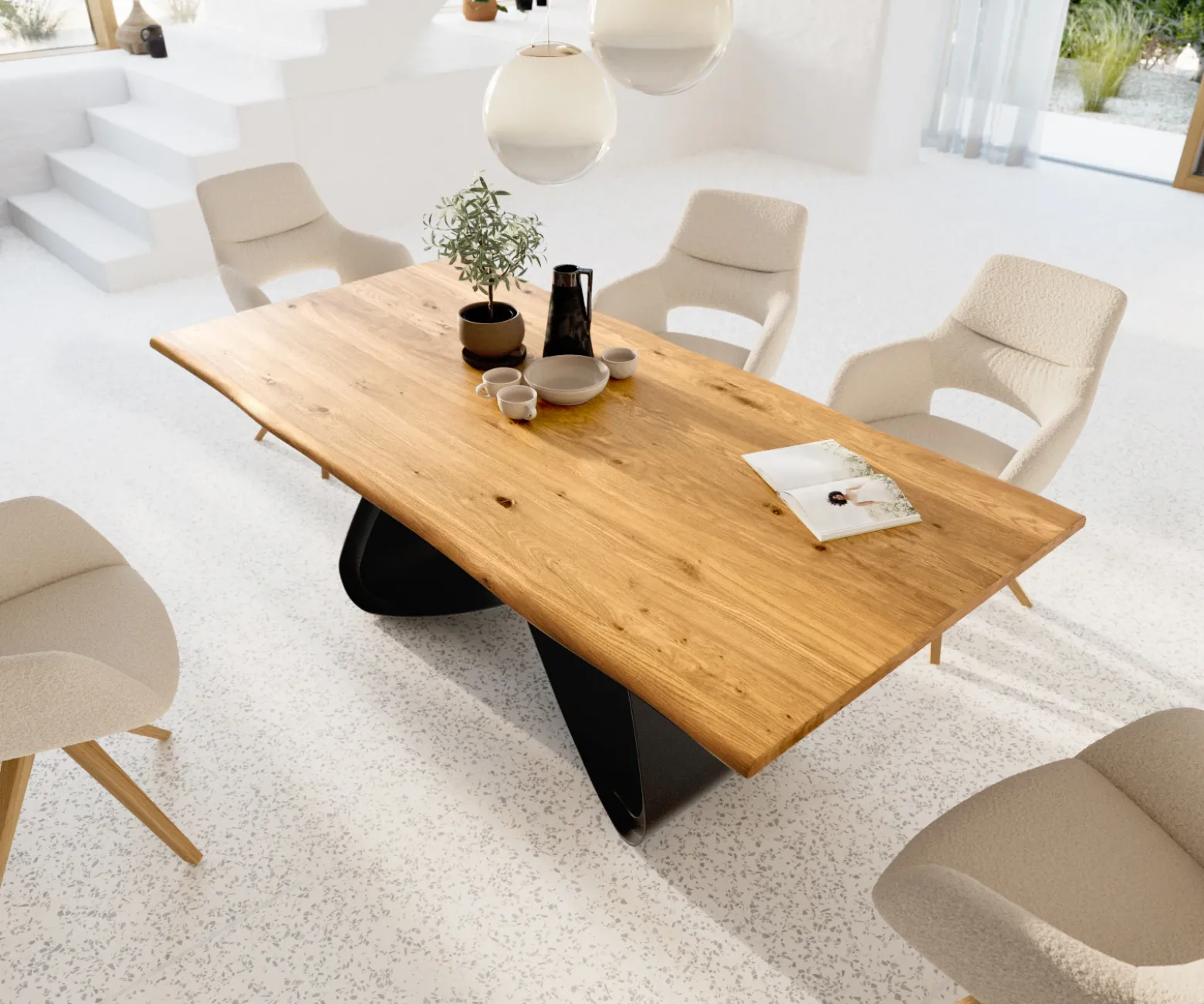 EsstischEdge 200x100x2,5-3 Eiche Natur W-Gestell Metall Schwarz Live- Sofort versandfertig