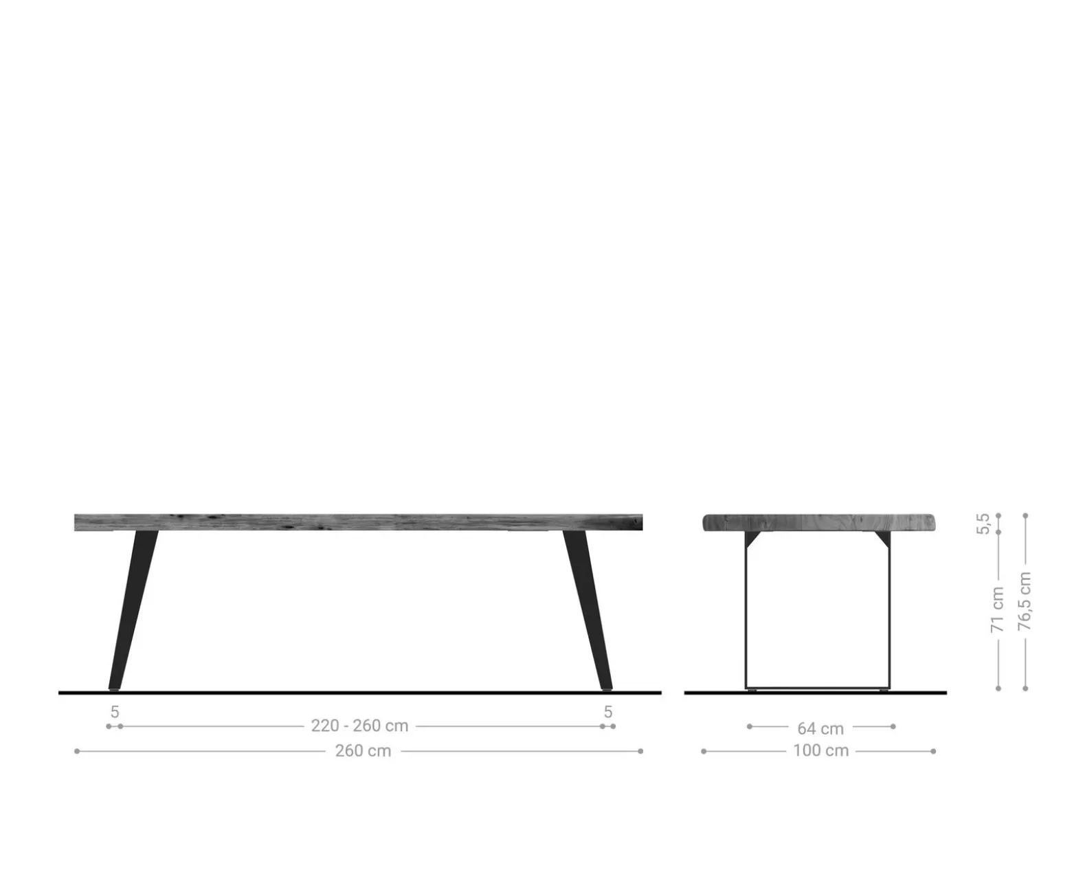 EsstischEdge 260x100 XL Akazie Braun Metall Schräg Live- Sofort versandfertig