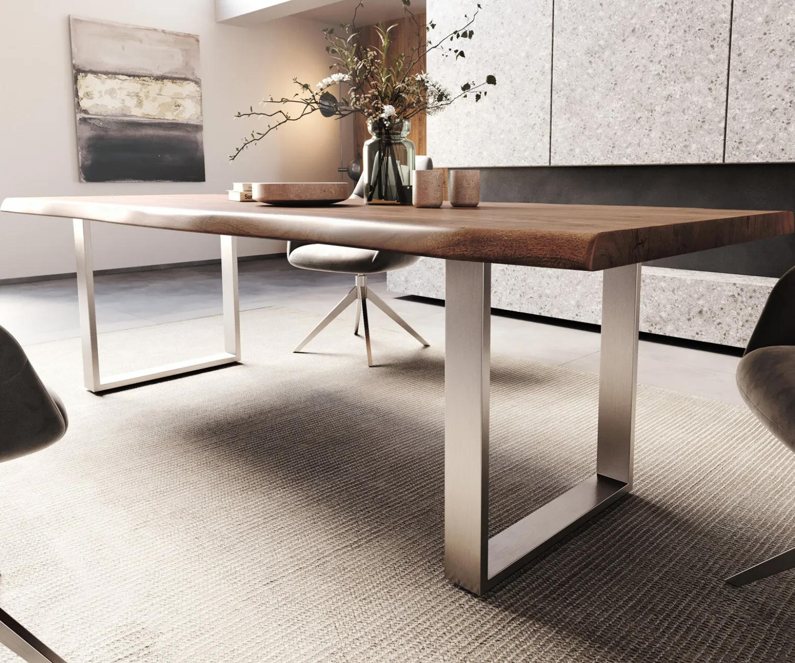 EsstischEdge 260x100 XL Akazie Braun Edelstahl Schmal Live- Sofort versandfertig