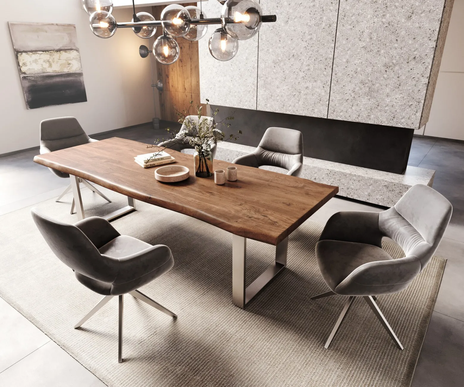EsstischEdge 260x100 XL Akazie Braun Edelstahl Schmal Live- Sofort versandfertig