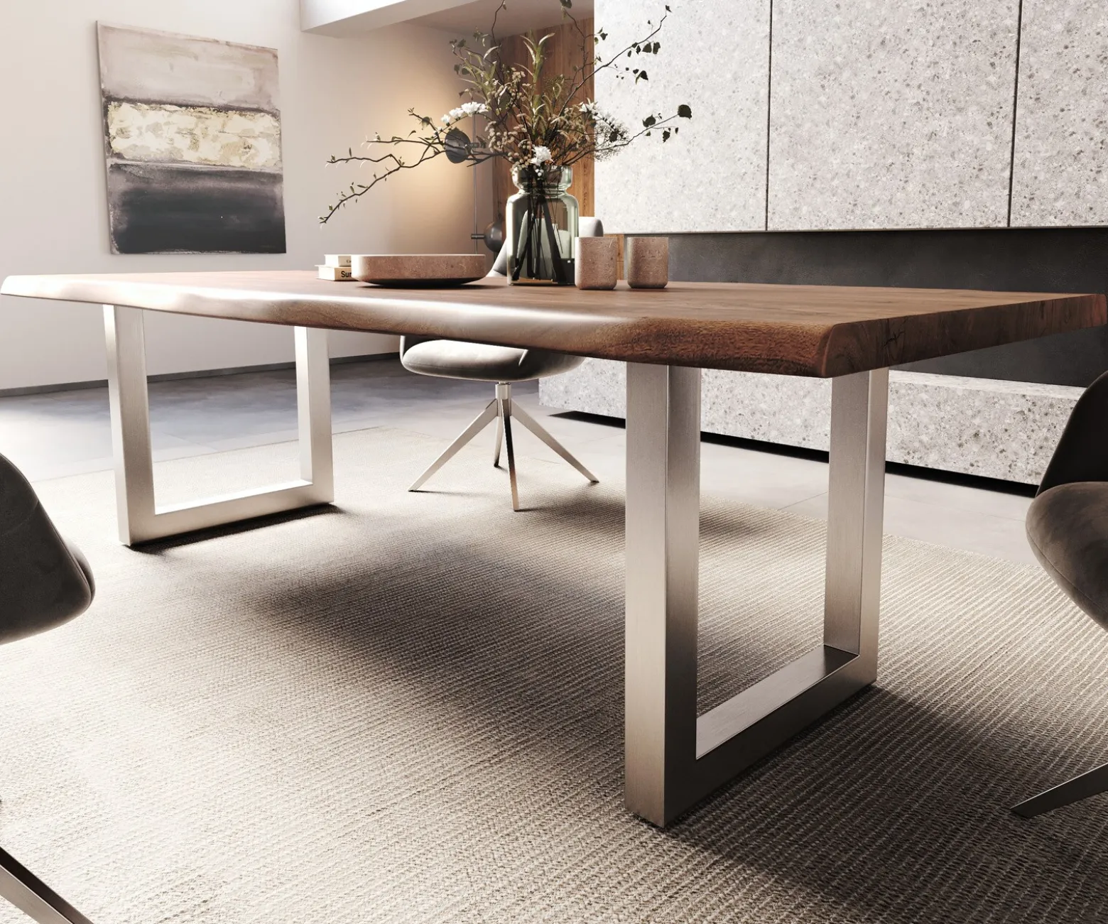 EsstischEdge 260x100 XL Akazie Braun Edelstahl Breit Live- Sofort versandfertig