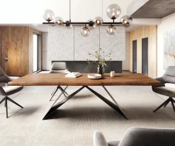 EsstischEdge 260x100 XL Akazie Braun V-Gestell Flachstahl Schwarz Live- Sofort versandfertig