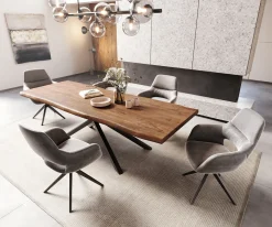 EsstischEdge 260x100 XL Akazie Braun Kreuzgestell Rechteck Schwarz Live- Sofort versandfertig
