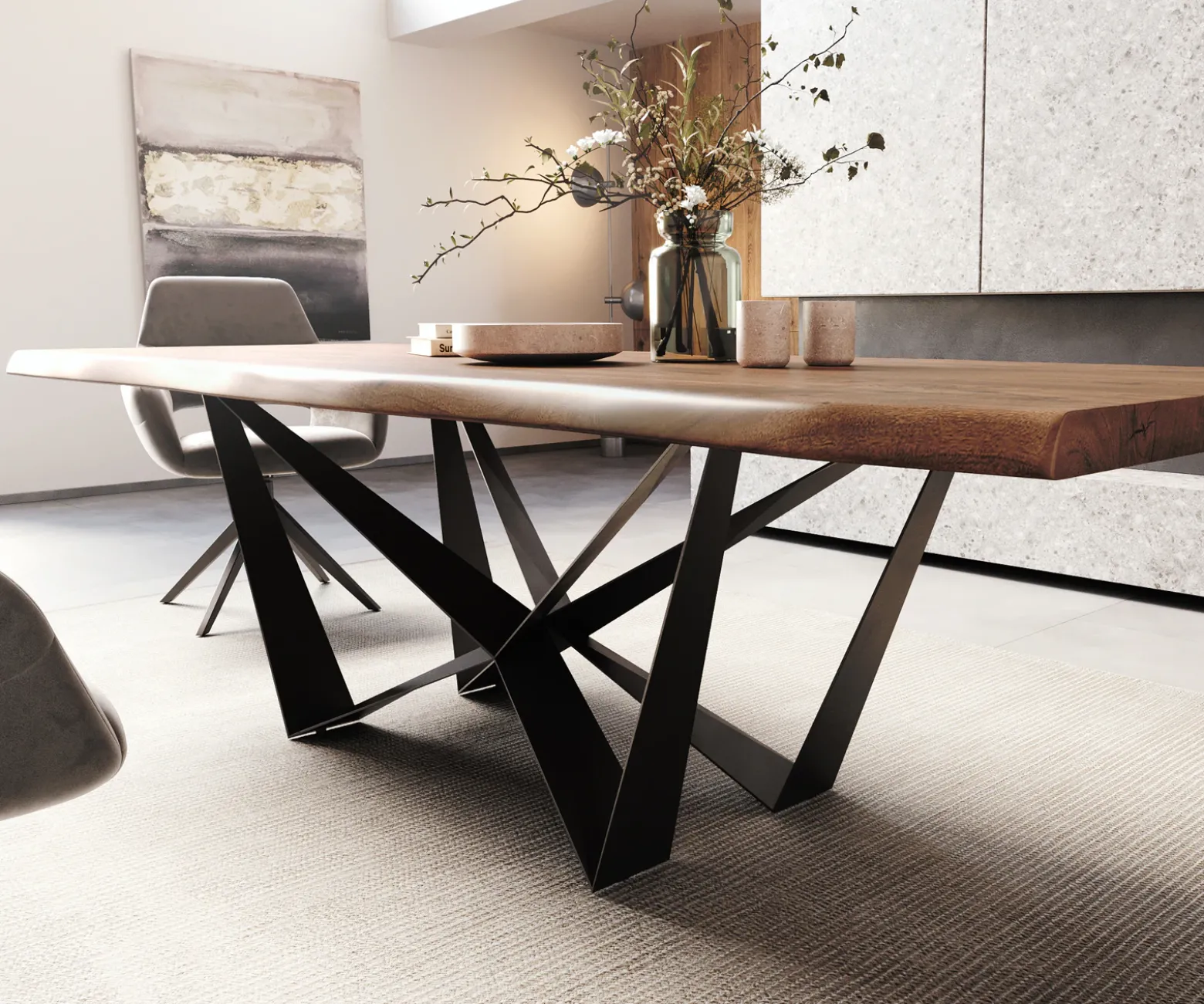 EsstischEdge 260x100 XL Akazie Braun Spider Flachstahl Schwarz Live- Sofort versandfertig