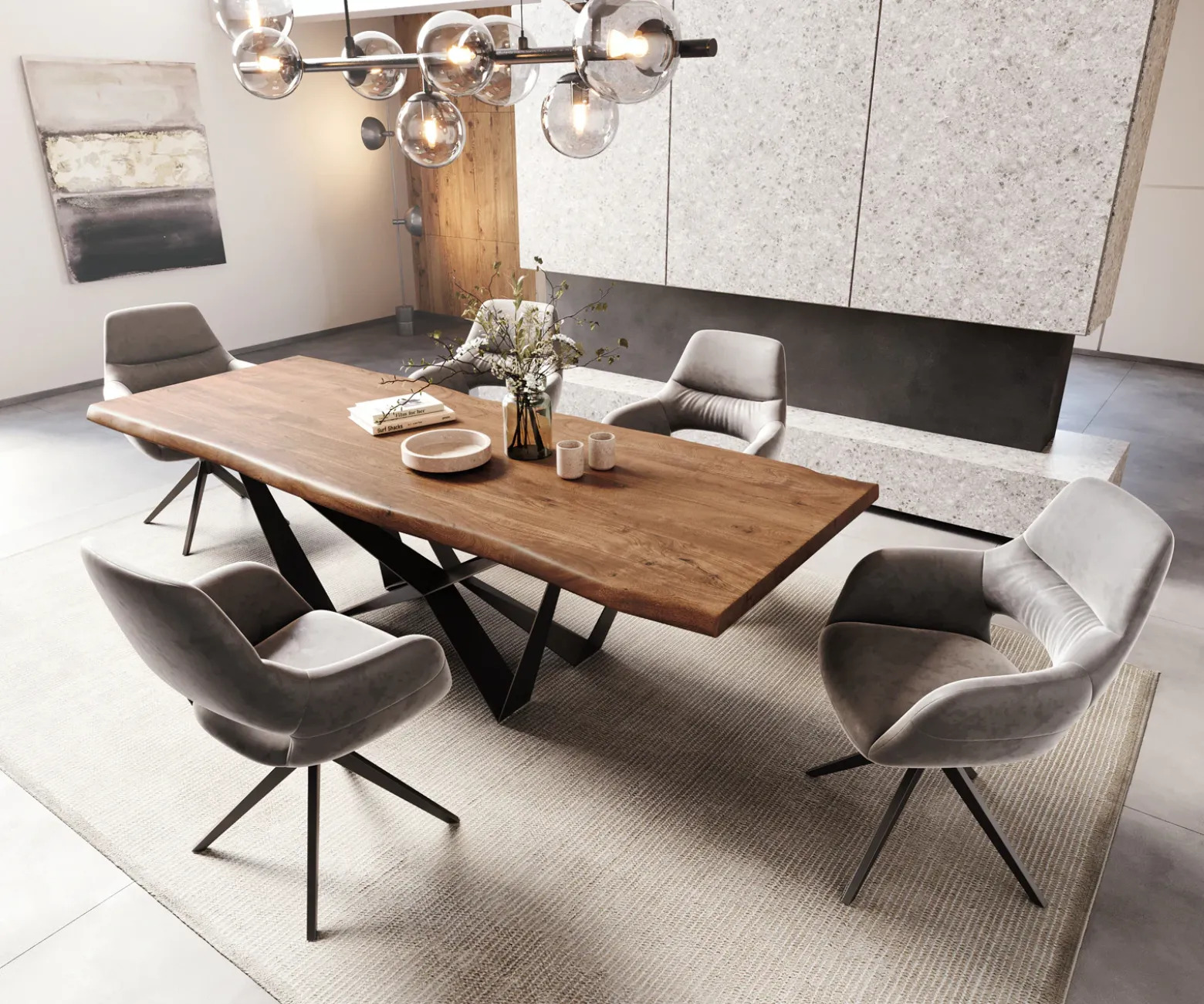 EsstischEdge 260x100 XL Akazie Braun Spider Flachstahl Schwarz Live- Sofort versandfertig
