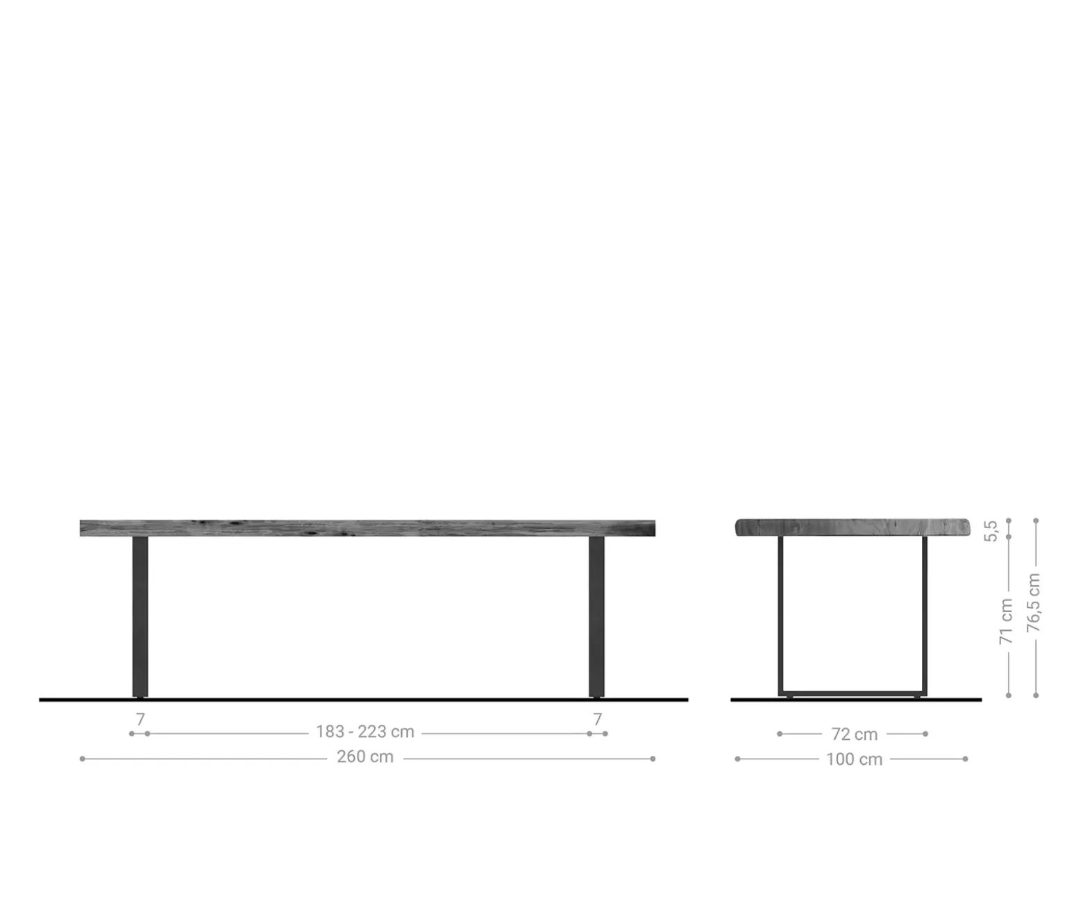 EsstischEdge 260x100 XL Akazie Braun Metall Schmal schwarz Live- Sofort versandfertig