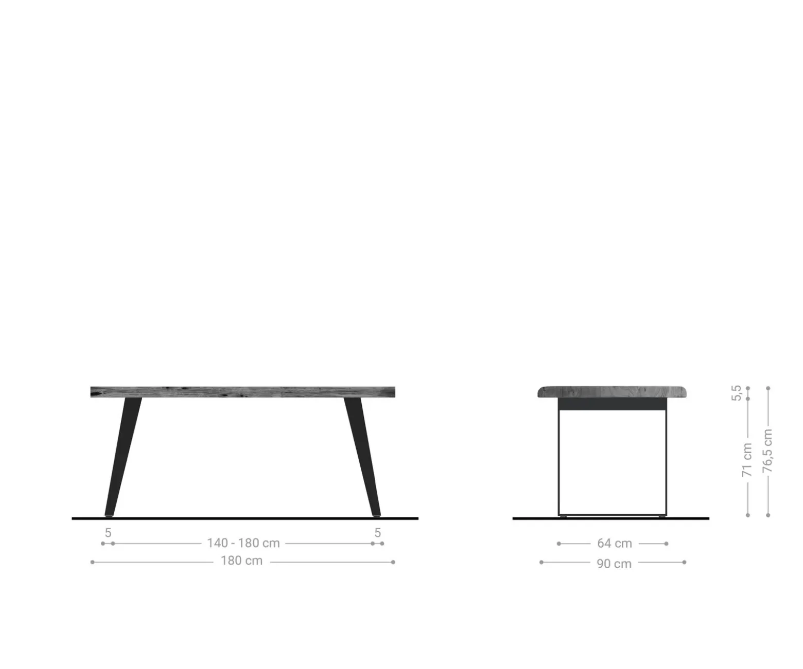 EsstischEdge 180x90 XL Akazie Natur Metall Schräg Live- Sofort versandfertig