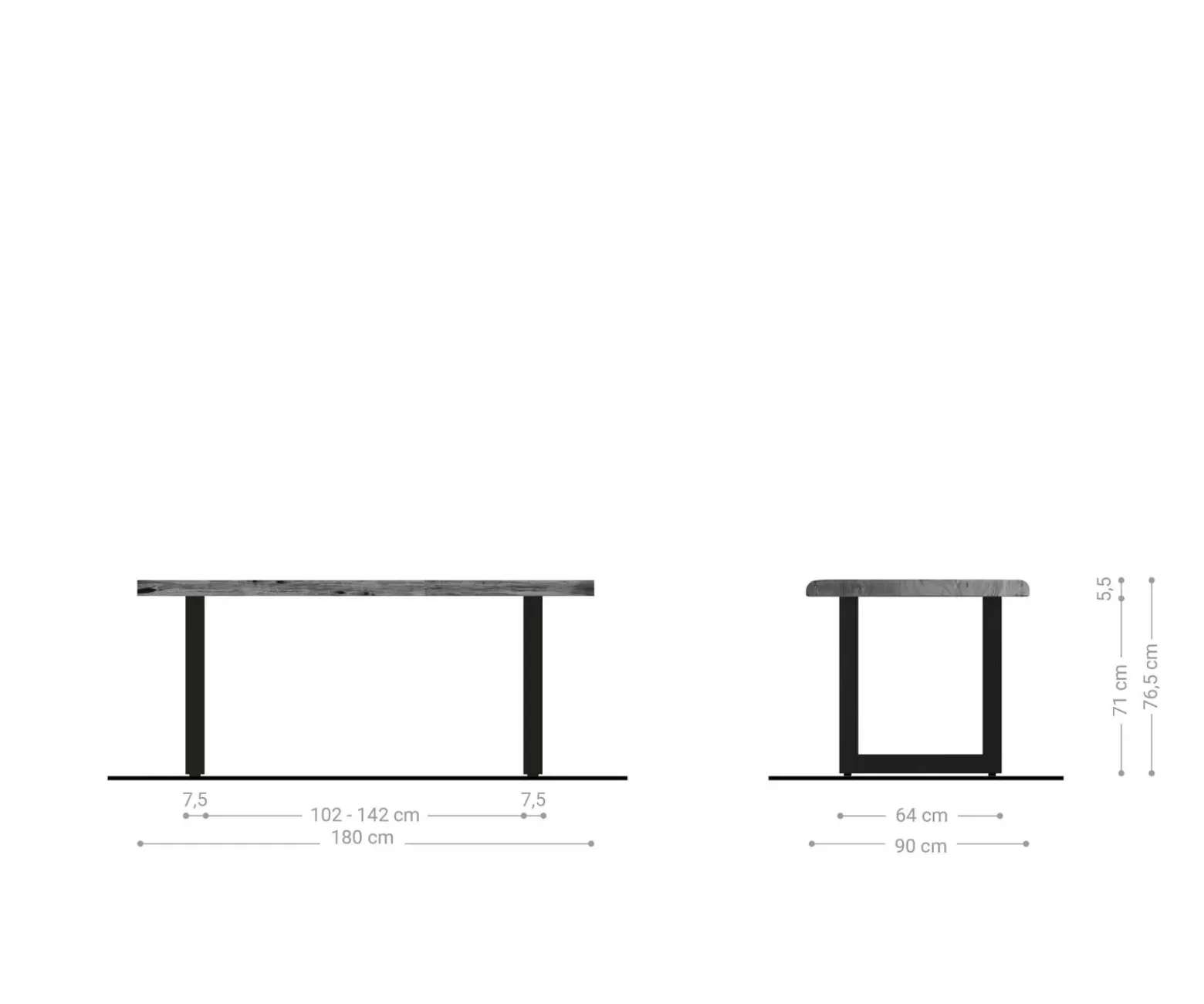 EsstischEdge 180x90 XL Akazie Natur Edelstahl Breit Live- Sofort versandfertig