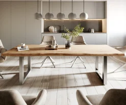 EsstischEdge 260x100 XL Akazie Natur Edelstahl Breit Live- Sofort versandfertig