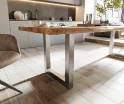 EsstischEdge 260x100 XL Akazie Natur Edelstahl Breit Live- Sofort versandfertig