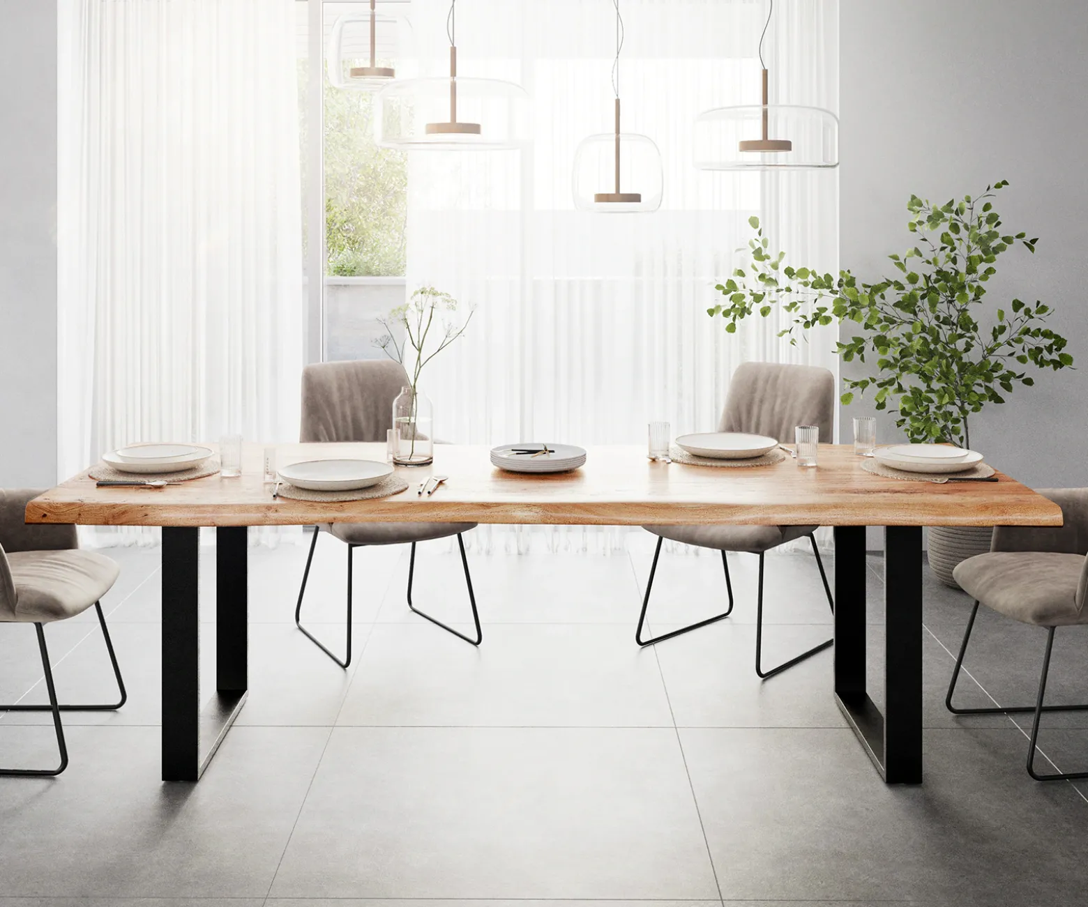 EsstischEdge 260x100 XL Akazie NaturMetall Schmal schwarz Live- Sofort versandfertig